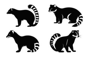 Coati Tier Vektor Silhouetten Satz, Coati schwarz Silhouette bündeln