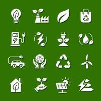 Öko freundlich Symbol einstellen , Ökologie und Natur Grün Symbole einstellen auf Weiß Vektor