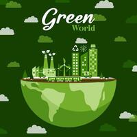hållbar grön eco stad på de jord planet i platt design vektor illustration.