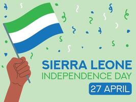Sierra leone Unabhängigkeit Tag 27 April. Sierra leone Flagge im Hand. Gruß Karte, Poster, Banner Vorlage vektor