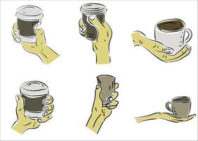 Hand halten von heiß Kaffee. Hand gezeichnet Stil vektor