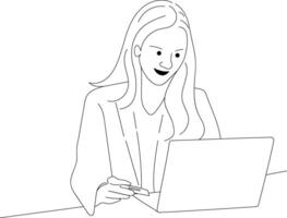 Geschäft Mädchen mit Laptop Linie skizzieren Illustration vektor
