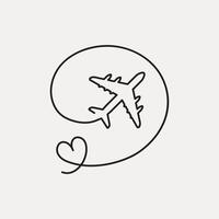 flygplan linje väg, flygplan hjärta ikon vektor illustration
