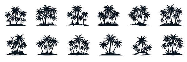 Sammlung von Palme Baum Insel Silhouette. Hand gezeichnet Vektor Kunst.