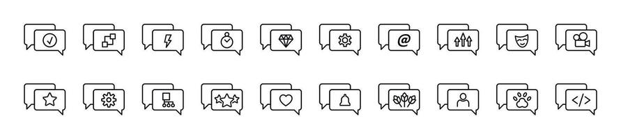 packa av linjär symboler av objekt i Tal bubblor. redigerbar stroke. linjär symbol för webb webbplatser, tidningar, artiklar bok vektor