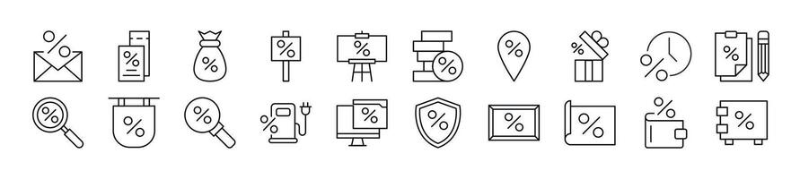 samling av tunn tecken av procent. redigerbar stroke. enkel linjär illustration för butiker, butiker, banderoller, design vektor