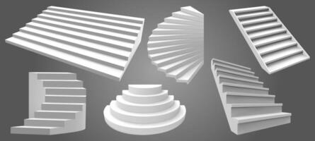 arkitektur vit realistisk trappa. 3d enkel interiör trappor, modern stege steg. trappa isolerat vektor illustration uppsättning