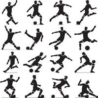 fotboll spelare utgör vektor ikon i platt stil svart Färg silhuett, vit bakgrund 45