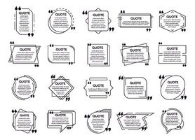Zitat zitiert Kasten. SMS Kisten, Anmerkung Box Rahmen und zitiert geometrisch Elemente. Zitat modern Rede Luftblasen und Zitat Frames Vektor isoliert Symbole Satz. Zitat schwarz und Weiß Text Wolken bündeln