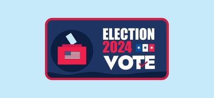 USA president- val 2024. betydelse av gjutning rösta baner med logotyp, märka, stämpel, bricka, design med valsedel låda och rösta glida i USA flagga färger. val 2024 konceptuell baner design. vektor