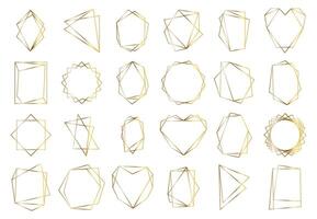 golden geometrisch Rahmen. elegant Gold sechseckig Elemente, abstrakt Hochzeit Einladung rahmen. Jahrgang Luxus Rand Vektor Symbole einstellen