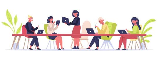 Coworking Raum. Menschen Arbeiten im Büro Arbeitsplatz, selbst beschäftigt Freiberufler Arbeiten im Coworking Raum. jung Mitarbeiter Vektor Illustration einstellen