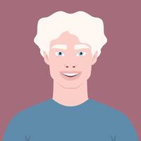 skön Lycklig albino man porträtt. avatar av en ung afrikansk manlig med albinism. genetisk sällsynt utseende. vektor illustration