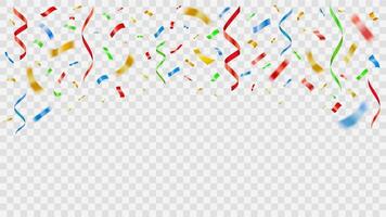 fest dekoration Färg konfetti. realistisk fest papper flygande band stänk, flygande och faller papper serpentin och folie papper årsdag firande vektor illustration