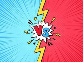 Comic Buch vs. rahmen. Karikatur gegen Pop Kunst Blitz Halbton Hintergrund, Herausforderung oder Mannschaft Schlacht Wettbewerb Vektor Illustration Vorlage