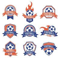 fotboll klubb emblem. fotboll bricka skydda logotyp, fotboll boll team spel klubb element, fotboll konkurrens och mästerskap vektor isolerat ikon uppsättning