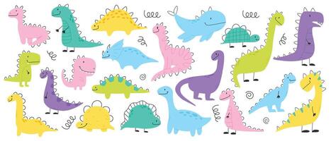 einstellen von süß Dinosaurier im skandinavisch Stil. Sammlung von Baby Dino isoliert auf Weiß Hintergrund. Vektor Illustration.
