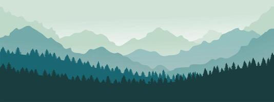 bergen panorama. skog berg räckvidd landskap, blå bergen n skymning, camping natur landskap silhuett vektor illustration