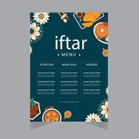 vektor platt iftar vertikal meny mall ramadan meny mall i blå islamic bakgrund design. också Bra mall för restaurang meny design.