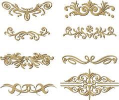 vektor uppsättning av guld monogram, heraldisk ornament. designer text avdelare. mönster från rader. brev gräns