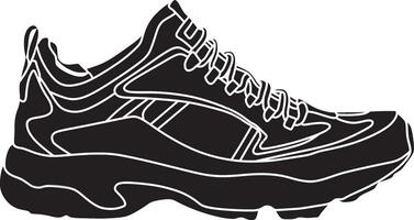 vektor svartvit teckning av en sneaker. löpning sporter skor.