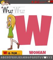 brev w från alfabet med tecknad serie kvinna karaktär vektor