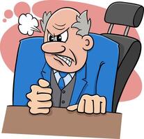 wütend Karikatur Boss oder Geschäftsmann hinter das Schreibtisch vektor