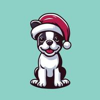 ai genererad boston terrier med santa hatt vektor illustration