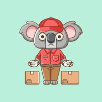 süß Koala Kurier Paket Lieferung Tier Chibi Charakter Maskottchen Symbol eben Linie Kunst Stil Illustration Konzept Karikatur vektor