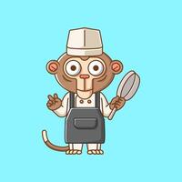 süß Affe Koch Koch Dienen Essen Tier Chibi Charakter Maskottchen Symbol eben Linie Kunst Stil Illustration Konzept Karikatur vektor