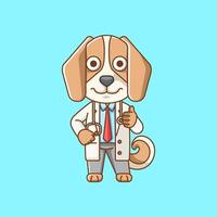 süß Hund Arzt medizinisch Personal Chibi Charakter Maskottchen Symbol eben Linie Kunst Stil Illustration Konzept Karikatur vektor