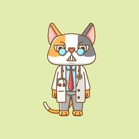 söt katt läkare medicinsk personal chibi karaktär maskot ikon platt linje konst stil illustration begrepp tecknad serie vektor