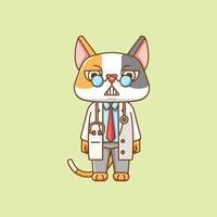 süß Katze Arzt medizinisch Personal Chibi Charakter Maskottchen Symbol eben Linie Kunst Stil Illustration Konzept Karikatur vektor