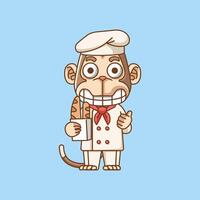süß Affe Koch Koch Dienen Essen Tier Chibi Charakter Maskottchen Symbol eben Linie Kunst Stil Illustration Konzept Karikatur vektor