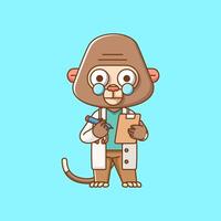 süß Affe Arzt medizinisch Personal Chibi Charakter Maskottchen Symbol eben Linie Kunst Stil Illustration Konzept Karikatur vektor
