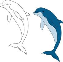 delfin ClipArt uppsättning. färgrik och översikt delfiner vektor