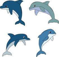 färgrik delfin ClipArt uppsättning vektor