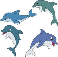 färgrik delfin ClipArt uppsättning vektor