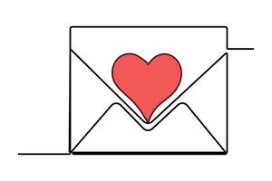 kontinuierlich einer Linie Zeichnung von Briefumschlag mit Herz. Liebe Brief. Vektor Illustration