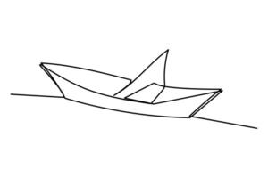 kontinuerlig ett linje teckning papper båt översikt vektor konst illustration