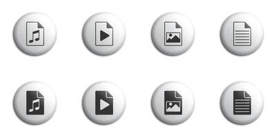 uppsättning av ikoner av annorlunda typer av filer. sådan som multimedia, text, audio fil och bild fil. vektor illustration.