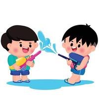 thai unge spela med vatten på songkran dag vektor