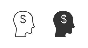 Dollar Symbol im das Kopf. Mann Denken Geld Symbol. Vektor Illustration.