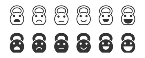 Kettlebell Symbol mit Bewertung Emotion Zeichen. Vektor Illustration.
