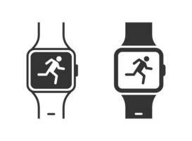 Fitness tragbar Smartwatch. Laufen Mann Symbol. eben Vektor Illustration.