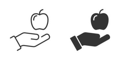 äpple i hand ikon. hand innehav ett äpple. frukt ikon. vektor illustration.