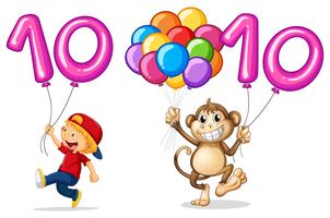 Junge und Affe mit Ballon für Nummer 10 vektor