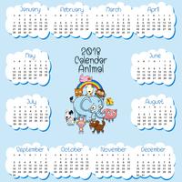 Kalendermall för 2018 med många djur vektor