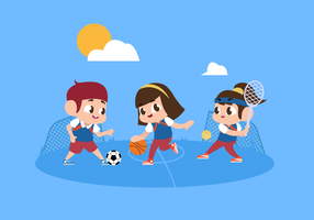 Barn som spelar och gör sport utomhus, vektor karaktärs illustration