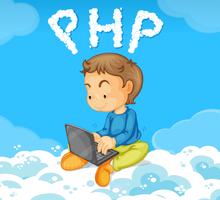 Ein Junge, der PHP in der Cloud codiert vektor